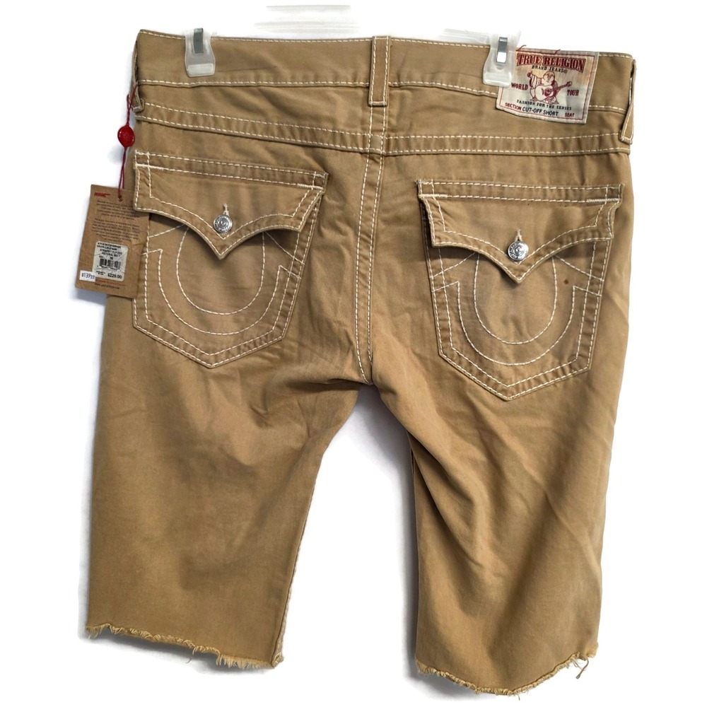True Religion Straight Flap Big T Cut-Off Shorts Straw Tan NWT Streetwear Y2K 36